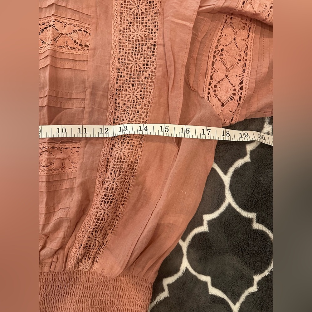 Free People Dusty Rose Lace Panel Puff Sleeve Blouse - Picture 10 of 10